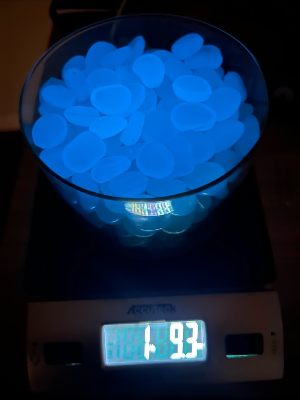 One pound of Bright Turquoise blue plastic glow in the dark gem vase fillers